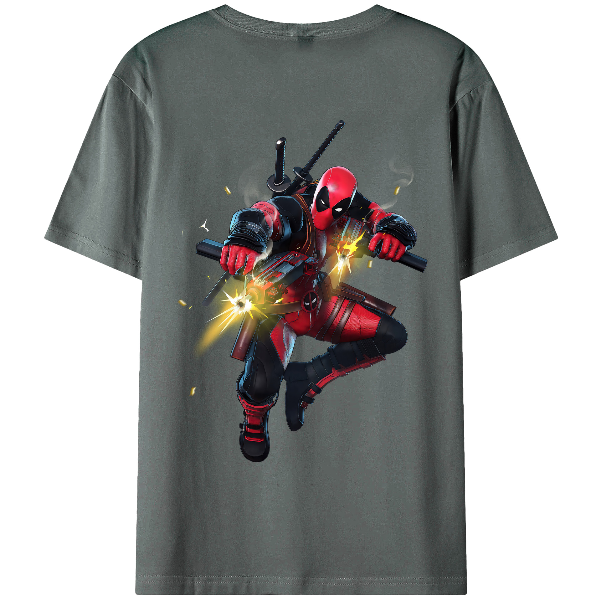 （画像用） Deadpool デッドプール 綿100％ メンズ半袖Tシャツ（バックプリント） 通気性
